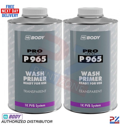 2x HB Body P965 1K Wash Primer 1L Transparent Etch Aluminium, Galv, Stainless